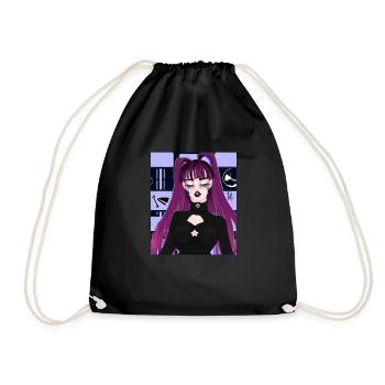 Goth Anime Vaporwave Cute Creepy Goth Girl - Drawstring Bag - black - Front