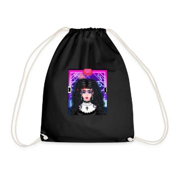 Goth Anime Vaporwave Cute Creepy Goth Girl - Drawstring Bag - black - Front