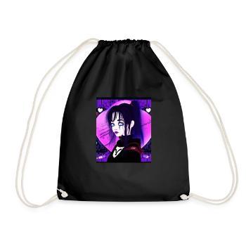 Goth Anime Vaporwave Cute Creepy Goth Girl - Drawstring Bag - black - Front