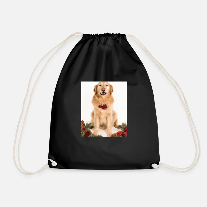 Christmas Dogs Golden Retriever Advent Wreath - Drawstring Bag - black