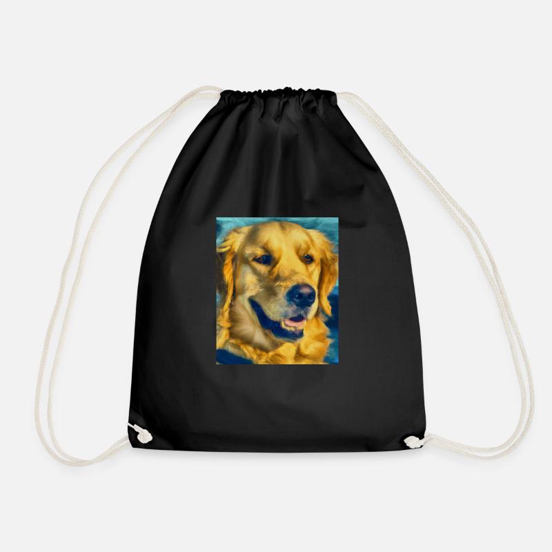 Golden Retriever Portrait Vincent Van Gogh Style - Drawstring Bag - black