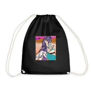 Meerjungfrau Tattoo Retro Goth Girl Strand Meer - Turnbeutel - Schwarz - Vorne