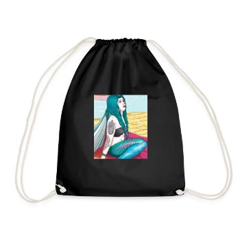 Meerjungfrau Tattoo Retro Goth Girl Strand Meer - Turnbeutel - Schwarz - Vorne