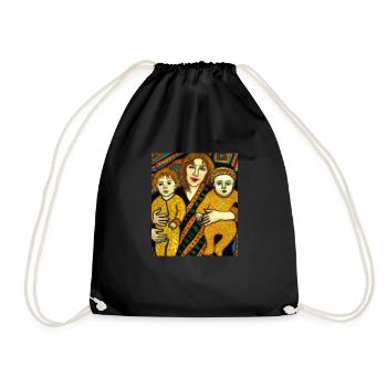 Gustav Klimt Style Portrait of a Mama with Two - Drawstring Bag - black - Front