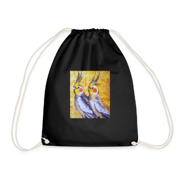 Cockatiel Couple Gustav Klimt Style - Drawstring Bag - black - Front