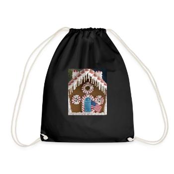 American Christmas Gingerbread House with US - Drawstring Bag - black - Front