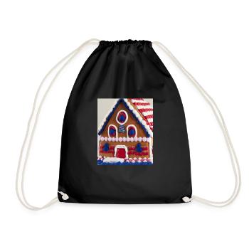 American Christmas Gingerbread House with US - Drawstring Bag - black - Front