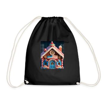 American Christmas Gingerbread House with US - Drawstring Bag - black - Front
