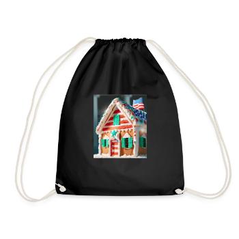 American Christmas Gingerbread House with US - Drawstring Bag - black - Front