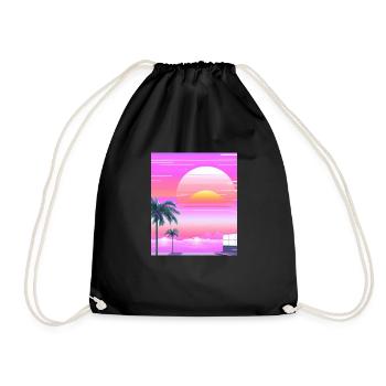 Vaporwave Sun Synthwave Sunset Palms - Drawstring Bag - black - Front