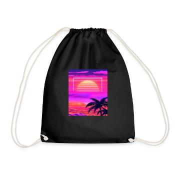 Vaporwave Sun Synthwave Sunset Palms - Drawstring Bag - black - Front