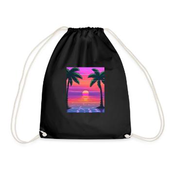 Vaporwave Sun Synthwave Sunset Palms - Drawstring Bag - black - Front
