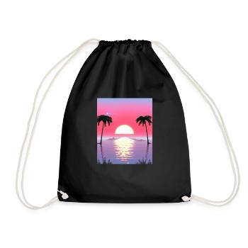 Vaporwave Sun Synthwave Sunset Palms - Drawstring Bag - black - Front