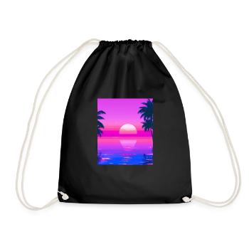 Vaporwave Sun Synthwave Sunset Palms - Drawstring Bag - black - Front