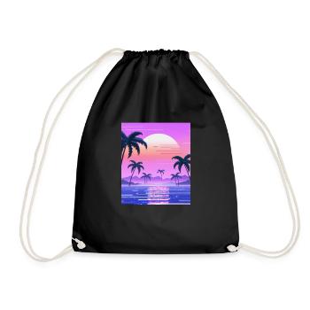 Vaporwave Sun Synthwave Sunset Palms - Drawstring Bag - black - Front