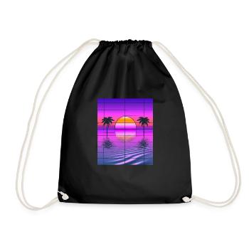 Vaporwave Sun Synthwave Sunset Palms - Drawstring Bag - black - Front