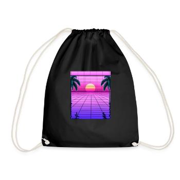 Vaporwave Sun Synthwave Sunset Palms - Drawstring Bag - black - Front