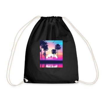 Vaporwave Sun Synthwave Sunset Palms - Drawstring Bag - black - Front