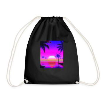 Vaporwave Sun Synthwave Sunset Palms - Drawstring Bag - black - Front