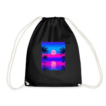 Vaporwave Sun Synthwave Sunset Palms - Drawstring Bag - black - Front