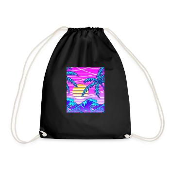 Synthwave Sun Hawaii Vaporwave Aesthetic - Drawstring Bag - black - Front