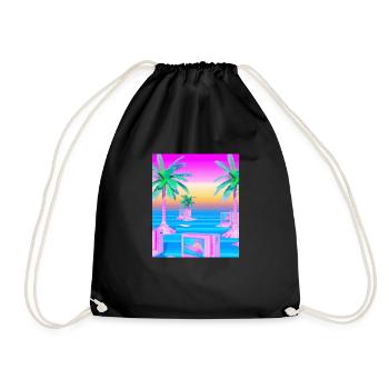Synthwave Sun Hawaii Vaporwave Aesthetic - Drawstring Bag - black - Front