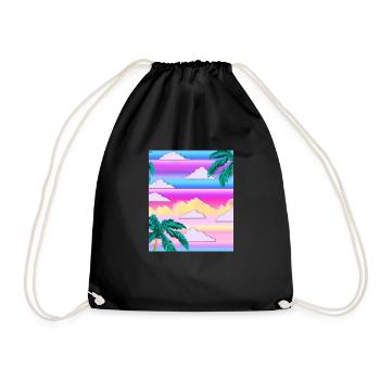 Synthwave Sun Hawaii Vaporwave Aesthetic - Drawstring Bag - black - Front