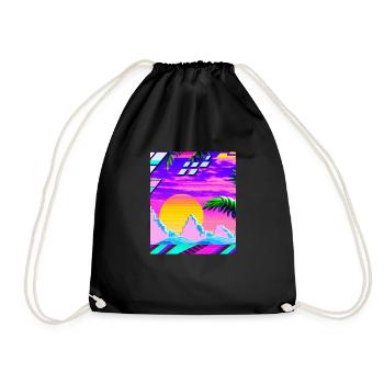 Synthwave Sun Hawaii Vaporwave Aesthetic - Drawstring Bag - black - Front
