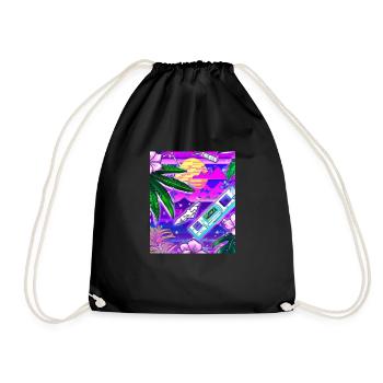 Synthwave Sun Hawaii Vaporwave Aesthetic - Drawstring Bag - black - Front