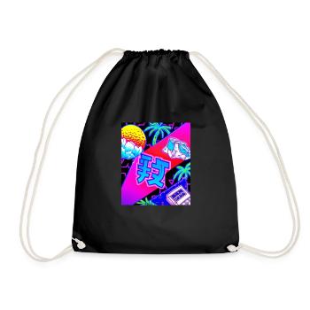 Synthwave Sun Hawaii Vaporwave Aesthetic - Drawstring Bag - black - Front