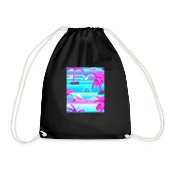 Synthwave Sun Hawaii Vaporwave Aesthetic - Drawstring Bag - black - Front
