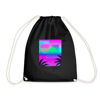 Synthwave Sun Hawaii Vaporwave Aesthetic - Drawstring Bag - black - Front