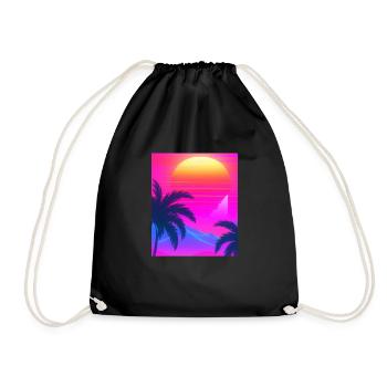 Synthwave Sun Hawaii Vaporwave Aesthetic - Drawstring Bag - black - Front