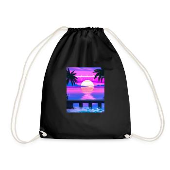 Synthwave Sun Hawaii Vaporwave Aesthetic - Drawstring Bag - black - Front