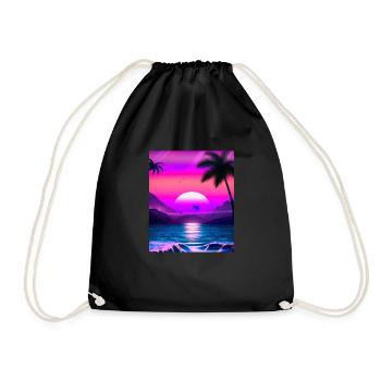 Synthwave Sun Hawaii Vaporwave Aesthetic - Drawstring Bag - black - Front