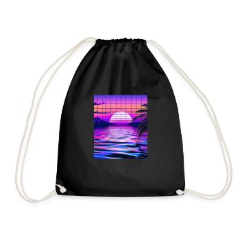 Synthwave Sun Hawaii Vaporwave Aesthetic - Drawstring Bag - black - Front