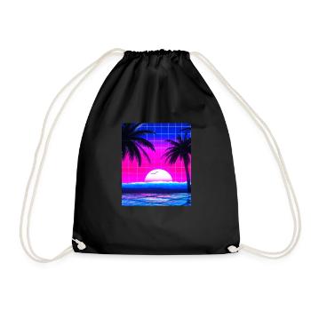Synthwave Sun Hawaii Vaporwave Aesthetic - Drawstring Bag - black - Front