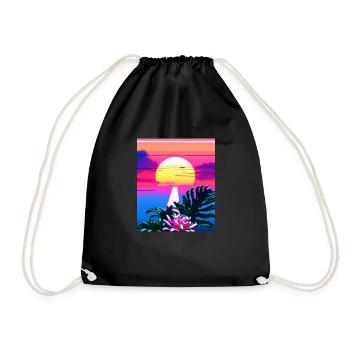 Synthwave Sun Hawaii Vaporwave Aesthetic - Drawstring Bag - black - Front