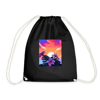 Synthwave Sun Hawaii Vaporwave Aesthetic - Drawstring Bag - black - Front