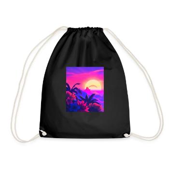 Synthwave Sun Hawaii Vaporwave Aesthetic - Drawstring Bag - black - Front