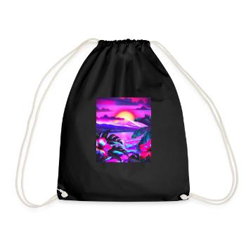 Synthwave Sun Hawaii Vaporwave Aesthetic - Drawstring Bag - black - Front