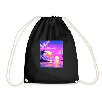Synthwave Sun Hawaii Vaporwave Aesthetic - Drawstring Bag - black - Front