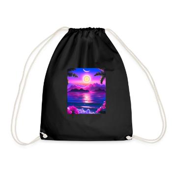 Synthwave Sun Hawaii Vaporwave Aesthetic - Drawstring Bag - black - Front