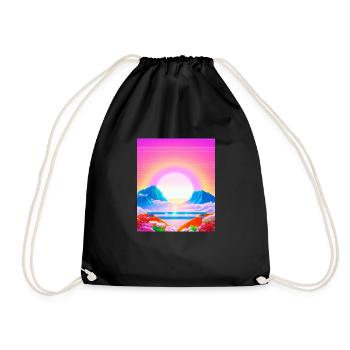 Synthwave Sun Hawaii Vaporwave Aesthetic - Drawstring Bag - black - Front