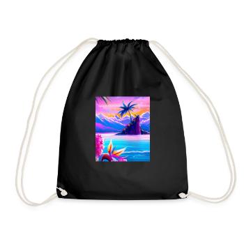 Synthwave Sun Hawaii Vaporwave Aesthetic - Drawstring Bag - black - Front