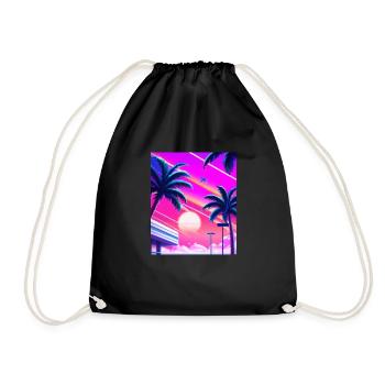 Synthwave Sun Hawaii Vaporwave Aesthetic - Drawstring Bag - black - Front