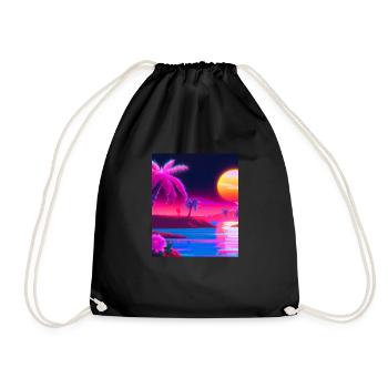Synthwave Sun Hawaii Vaporwave Aesthetic - Drawstring Bag - black - Front