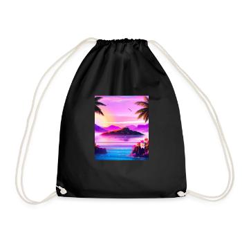 Synthwave Sun Hawaii Vaporwave Aesthetic - Drawstring Bag - black - Front