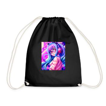 Pastel Aesthetic Nerd Anime Girl - Drawstring Bag - black - Front