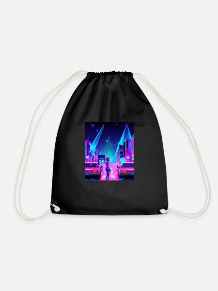 Vaporwave Aesthetic Synthwave City Anime Girl - Turnbeutel - Schwarz